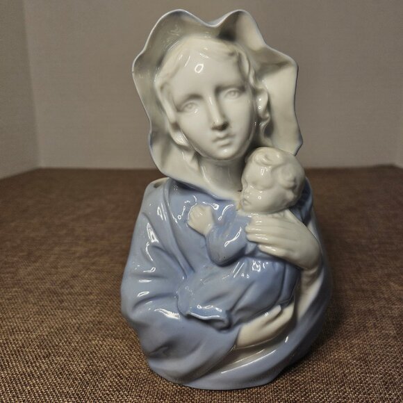 Madonna and Child Figurine Reginart Blue and White Porcelain Planter Mother Mary - Picture 1 of 11